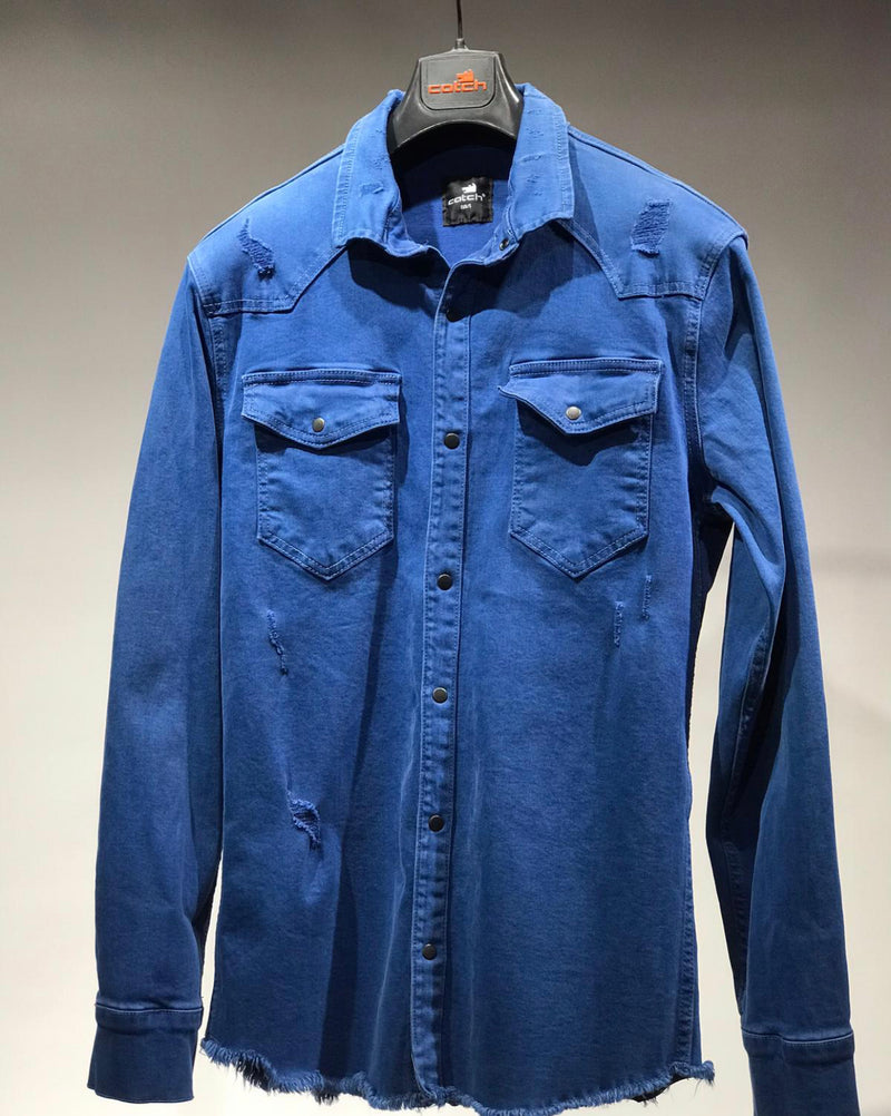 DENIM SHIRT DAMAGED STONE WASHED - indi-man